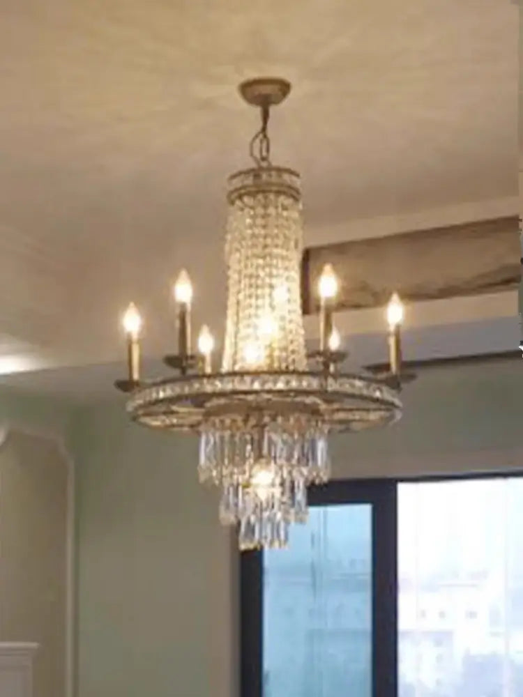 Decorbites american country antique brass crystal chandelier with six candle-style bulbs for dining room lighting