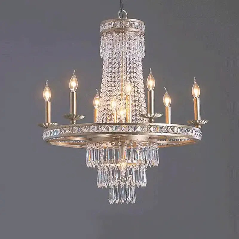 Decorbites american country antique brass crystal chandelier with cascading clear crystals for dining room lighting