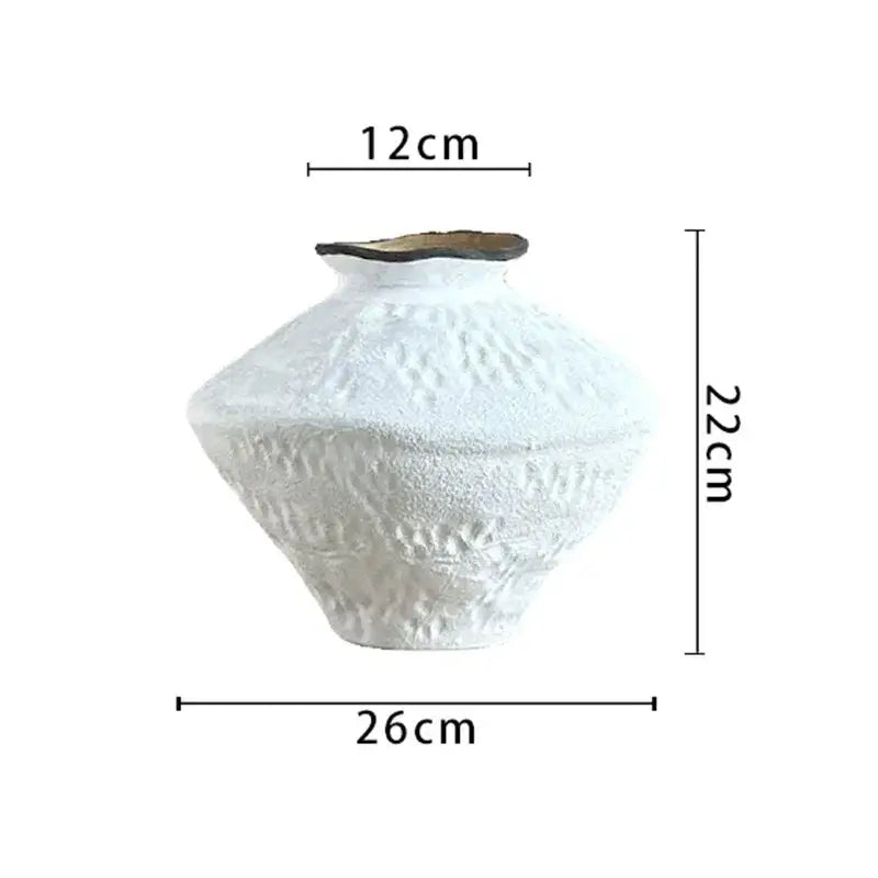White textured ceramic vase with dark brown rim complementing decorbites™ amethyst tree metal grapevine statue home decor