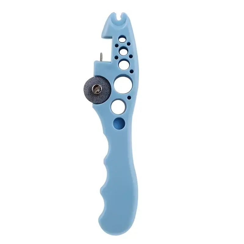 Decorbites™ ampoule opener is a light blue plastic nurse assistant tool with a textured grip and gray abrasive wheel for easy use