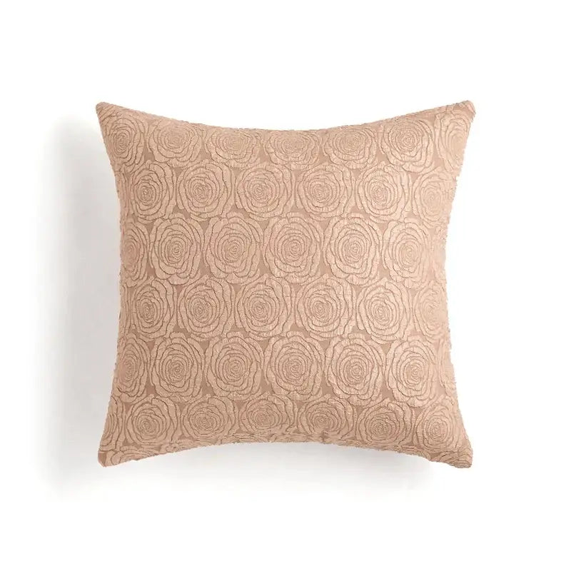 Beige square cushion covers with textured raised rose pattern from decorbites ancient art vintage revival set of 2