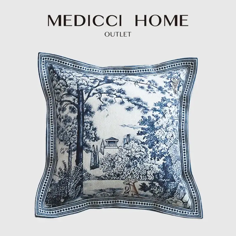 Decorbites™ ancient indigo jungle cushion covers with blue and white hand-painted indigo jungle decorative design