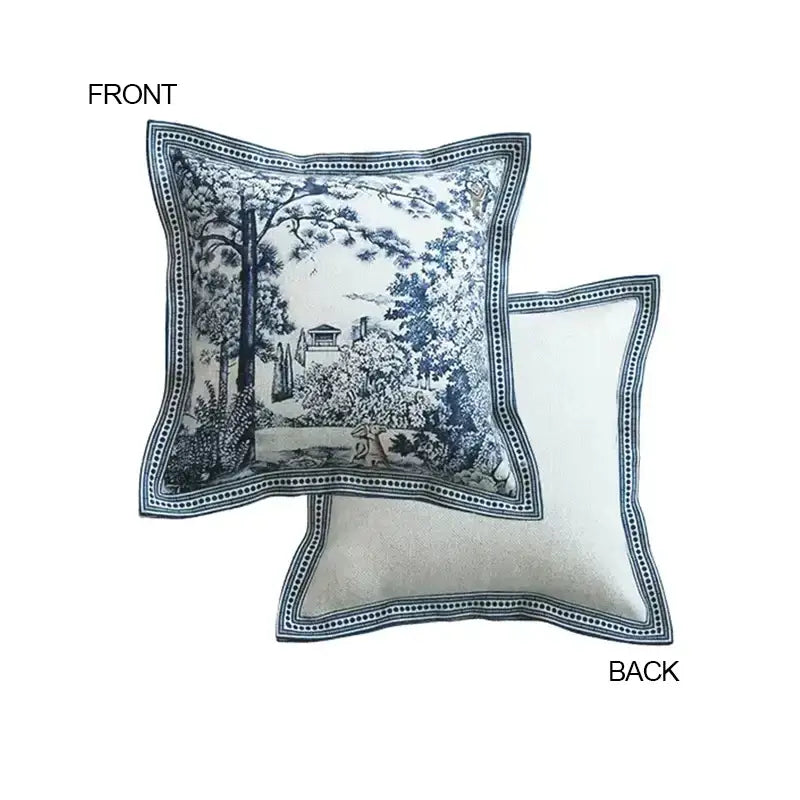 Square decorbites™ ancient indigo jungle cushion cover with blue and white hand-painted indigo jungle decorative print