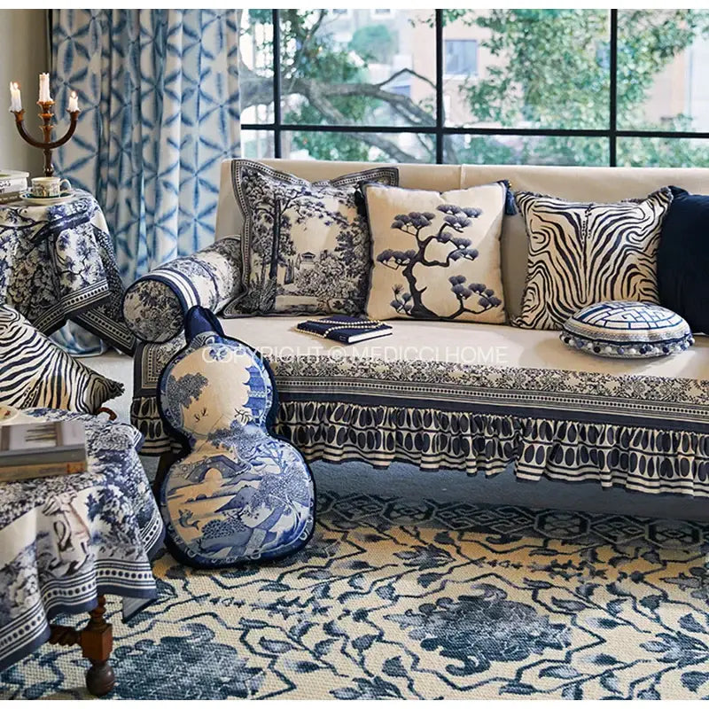 Decorbites™ ancient indigo jungle indigo jungle decorative blue and white porcelain-style gourd-shaped cushion cover