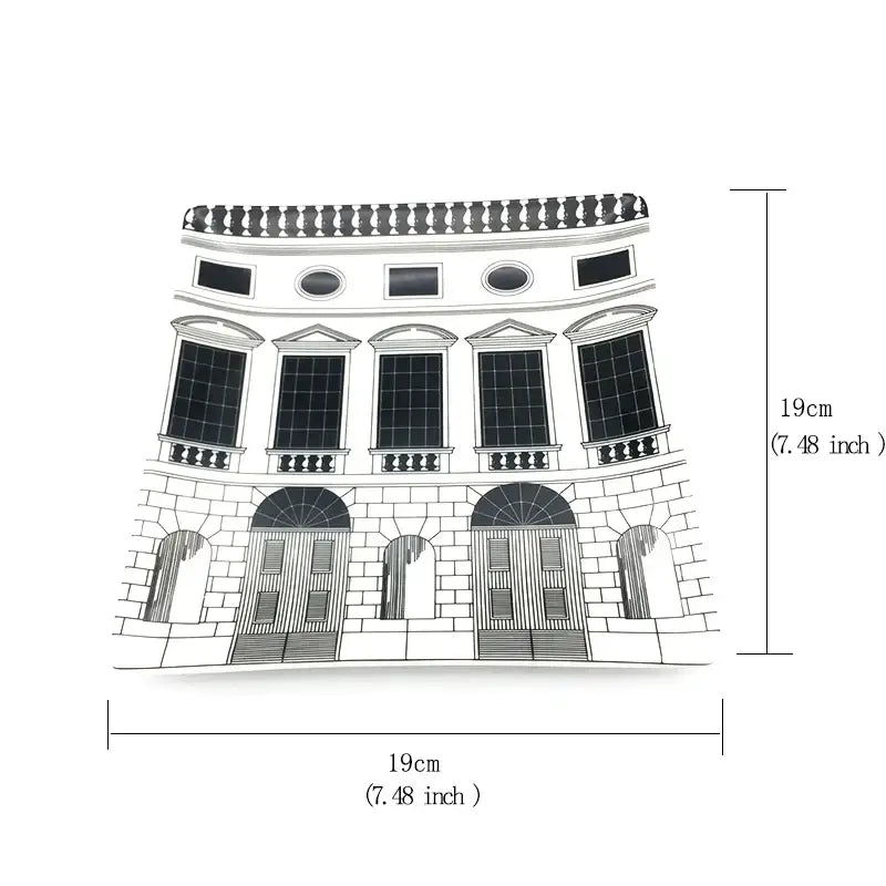 Black and white illustrated ancient roman architecture ceramic incense candlestick wall decal 19cm x 19cm by DecorBites