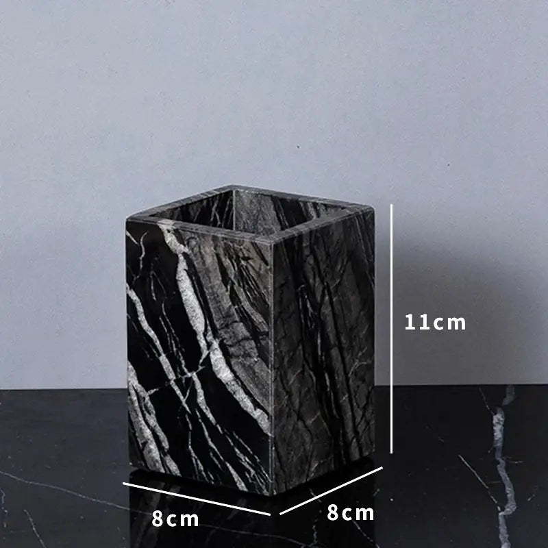 Black marble square container with white veining 8cm x 8cm x 11cm from decorbites ancient wood grain bathroom set