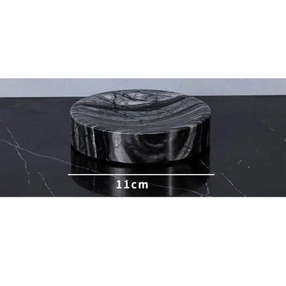 Black and gray marbled stone coaster 11cm diameter featuring ancient wood grain design in decorbites luxury bathroom set