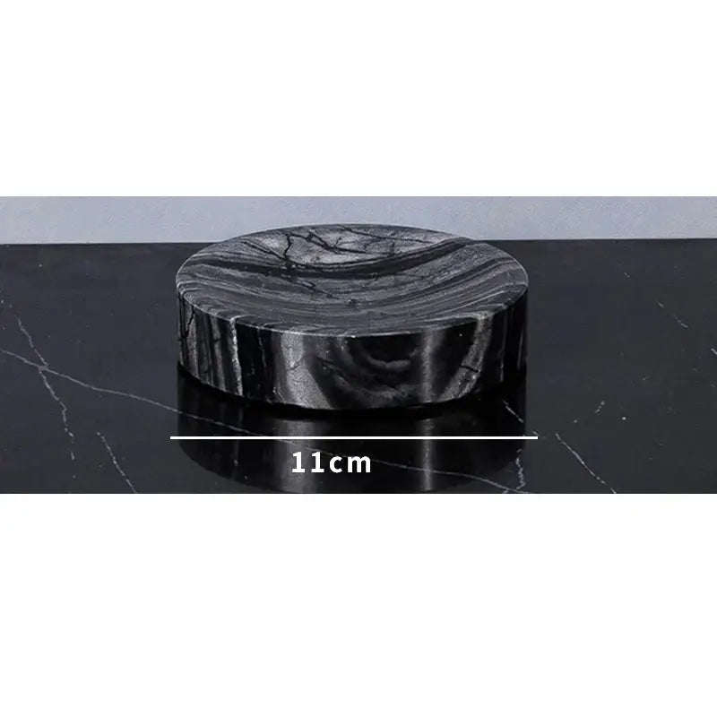 Black and gray marbled stone coaster 11cm diameter featuring ancient wood grain design in decorbites luxury bathroom set