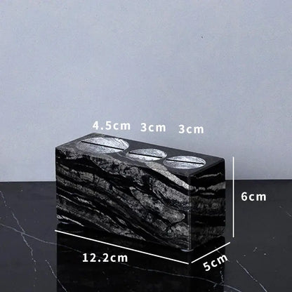 Decorbites ancient wood grain black marble tissue box with three silver-toned circular cutouts for luxury bathroom use