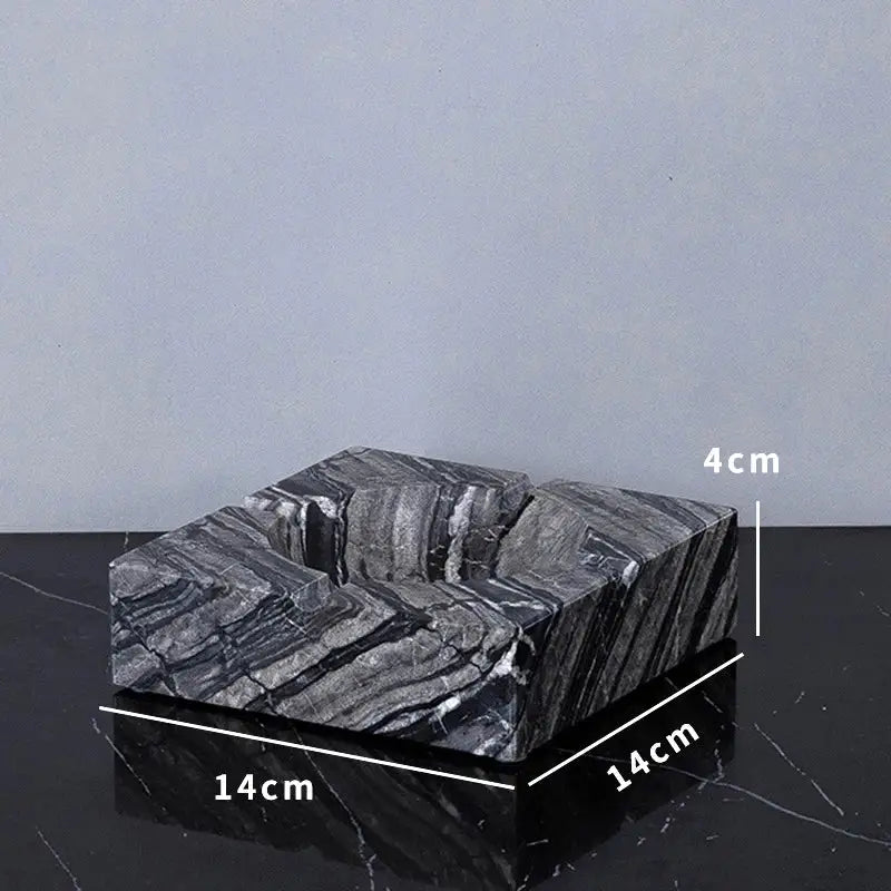 Black and gray striped marble ashtray with ancient wood grain texture rectangular 14cm by 14cm by 4cm luxury accessory