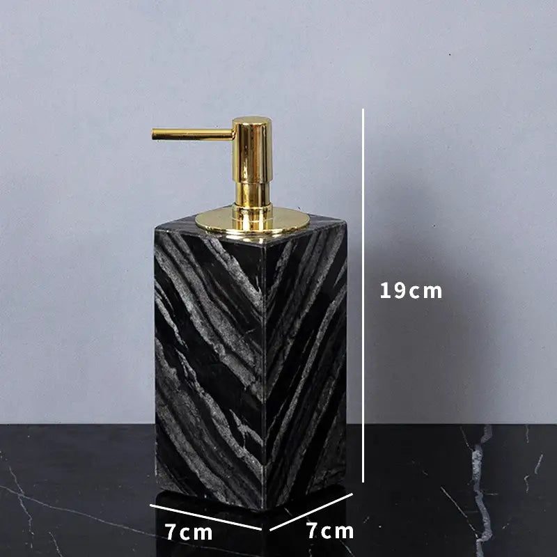 Black marble soap dispenser with gold-tone pump from decorbites ancient wood grain bathroom set luxury accessory