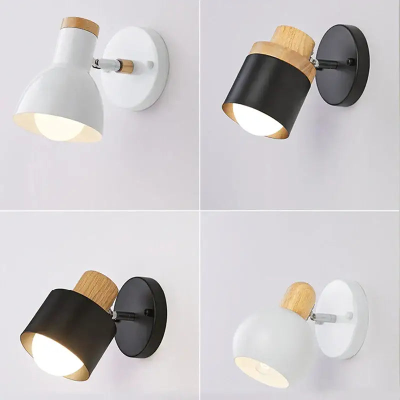 Decorbites angel adjustable led wall sconce with matte black or white cylindrical shade and natural wood accent for living room