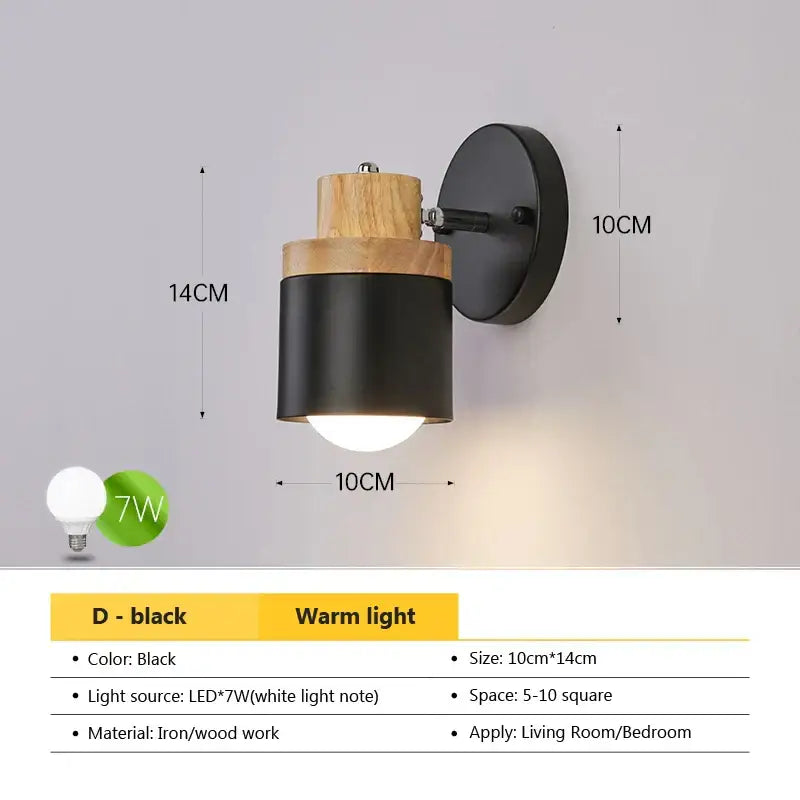 Black iron and wood decorbites angel adjustable led wall sconce with warm led light for bedroom and living room