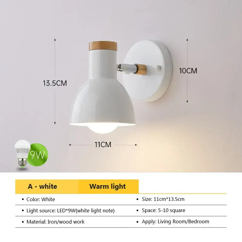 Decorbites angel adjustable led wall sconce in white iron and wood with warm led lighting for bedroom living room