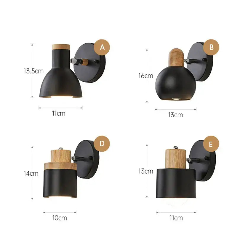 Decorbites™ angel adjustable led black metal wall sconce with natural wood accents for bedroom living room lighting