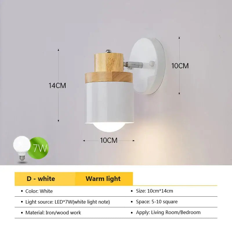 Decorbites™ angel adjustable led white wall sconce with cylindrical shade iron base and wooden accents for living room