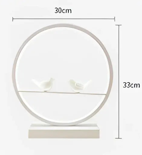 White circular glossy angel doll bird table lamp with two small birds on a horizontal bar for home decor