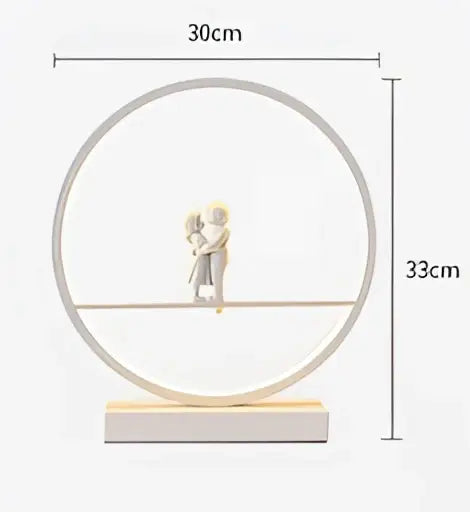 Decorbites™ angel doll bird table lamp with circular led light and minimalist silver frame features two figurines