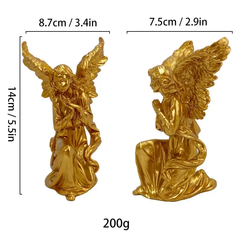 DecorBites™ angel figurine white gold resin sculpture with detailed wings and flowing robes collectible statue home decor