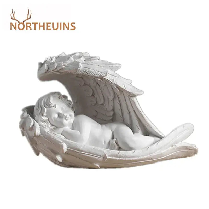 DecorBites angel girl resin figurine in white with detailed wings and soft sleeping expression for home decor