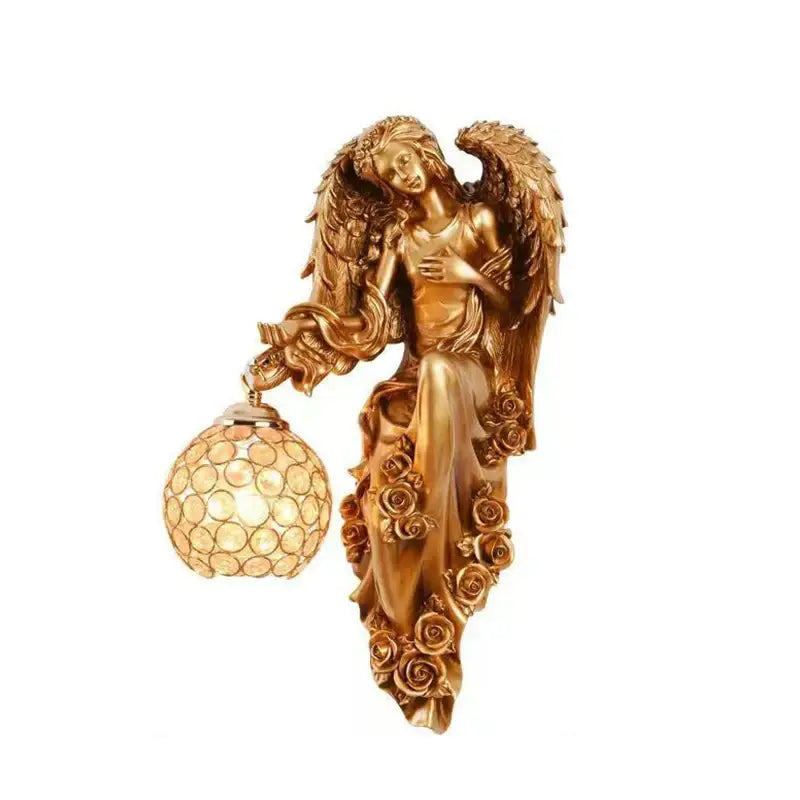 DecorBites™ golden angel indoor wall light led with intricate rose detailing and textured glass resin sconce for home decor