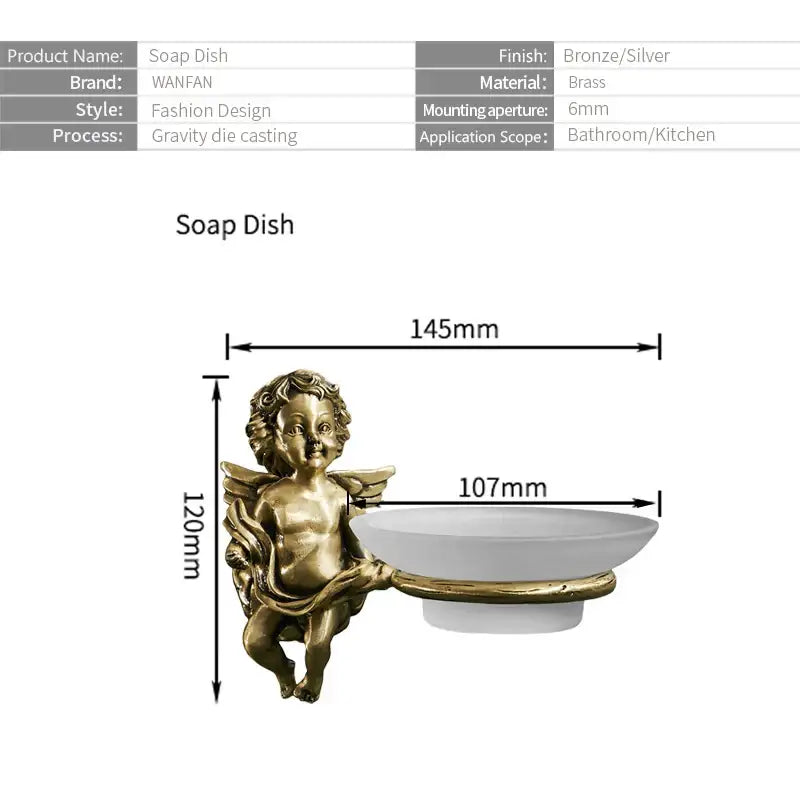 Bronze-finished decorbites™ angel style gold soap dish holder with white ceramic bowl for bathroom wall mounting