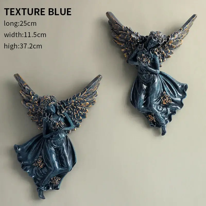 DecorBites™ dark blue and gold resin angel vase wall decoration textured for living room shelf mural art