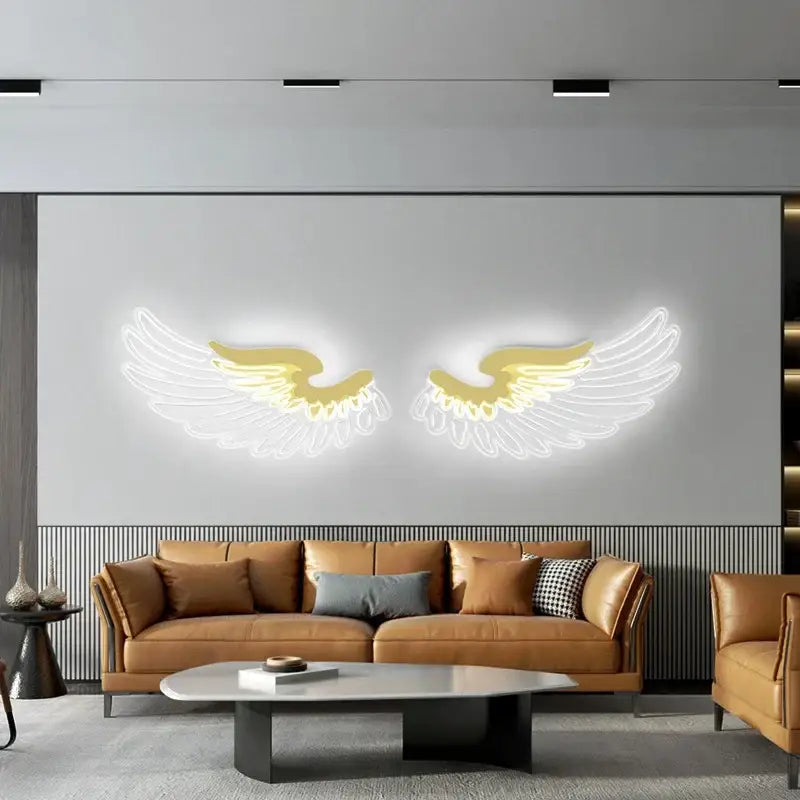 Golden neon decorbites angel wings rgb led wall lamp glowing for living room bedroom restaurant bar decor