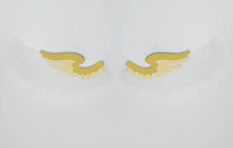 A pair of delicate gold-toned angel wings rgb led wall lamp with soft white feather edges for living room decor