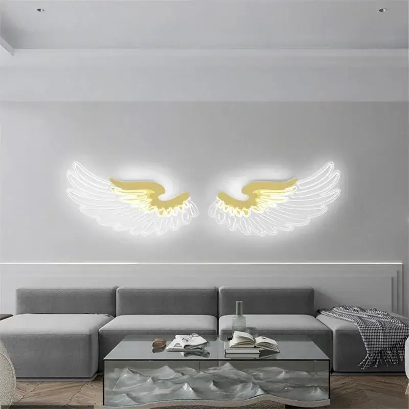 Decorbites™ angel wings rgb led wall lamp with white and gold neon design for living room bedroom bar use