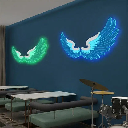 Decorbites angel wings rgb led wall lamp glowing in vibrant green and blue neon for living room bedroom bar