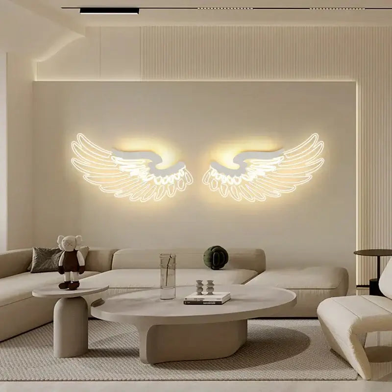 Glowing white neon angel wings rgb led wall lamp by decorbites for living room bedroom restaurant bar decor