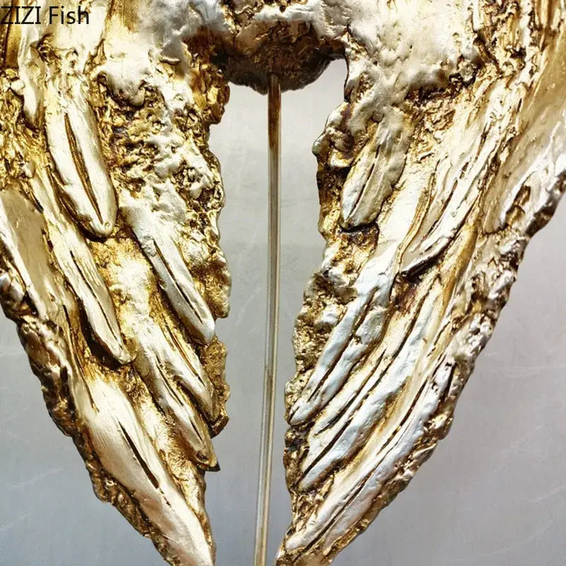 Decorbites angel wings sculpture desk ornament in gold and silver textured metallic finish for home decor
