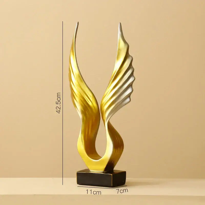 Decorbites™ angel wings sculpture featuring elegant gold and silver abstract resin wings sculpture on black base