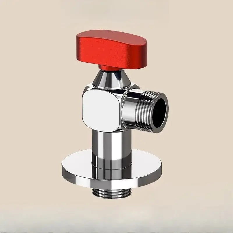 Decorbites™ chrome-finished wall mounted angle valve with bright red oval handle for water volume control