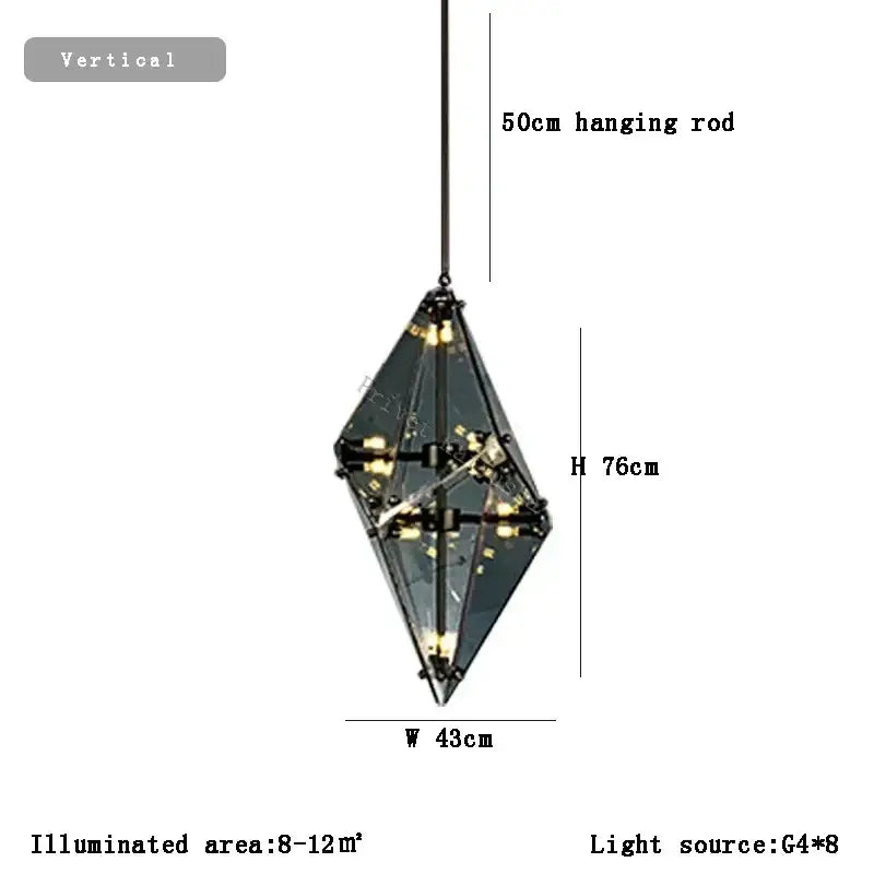 Decorbites angular diamond glass chandelier ceiling light with dark faceted glass and exposed brass hardware for home decor
