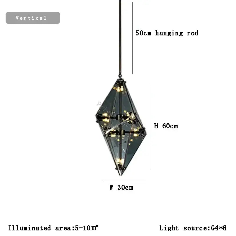 Decorbites™ angular diamond glass chandelier ceiling light with dark faceted glass and internal led lights for home decor