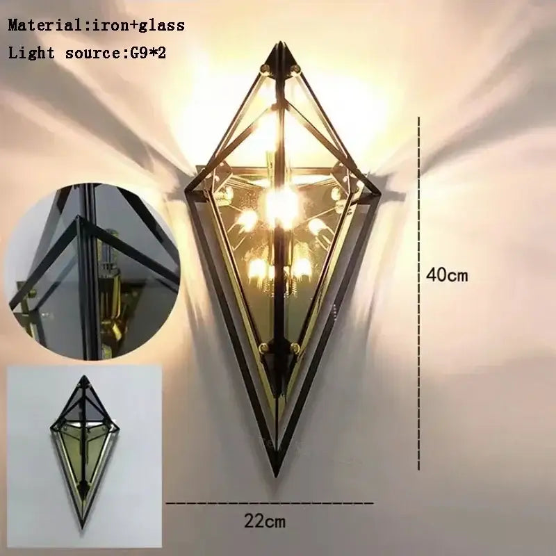 DecorBites angular diamond glass chandelier ceiling light with black iron frame and clear glass for home decor