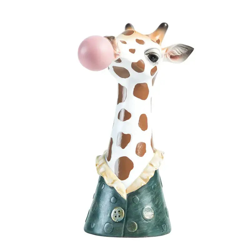 Whimsical white and brown spotted giraffe animal bust succulent hand-painted resin vase wearing green polka-dotted pants