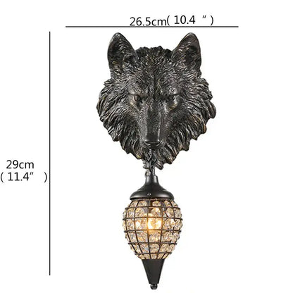 Black wolf-head led wall lights with crystal-encrusted glass shade for home bedroom decor by DecorBites™