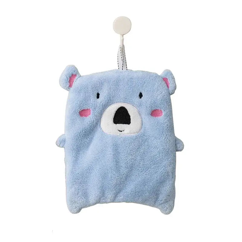 Light blue plush koala animal hand towel with pink ears and rosy cheeks in DecorBites™ child terry hand towels set