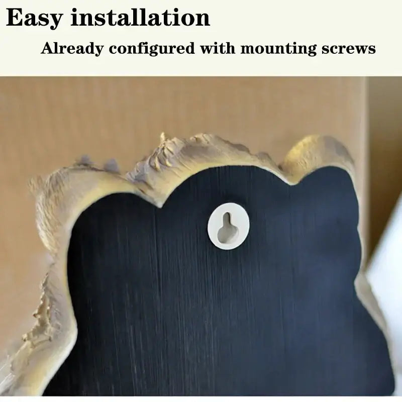 Decorbites animal head wall hanger featuring a black wooden shelf with natural wood edge and pre-drilled mounting hole