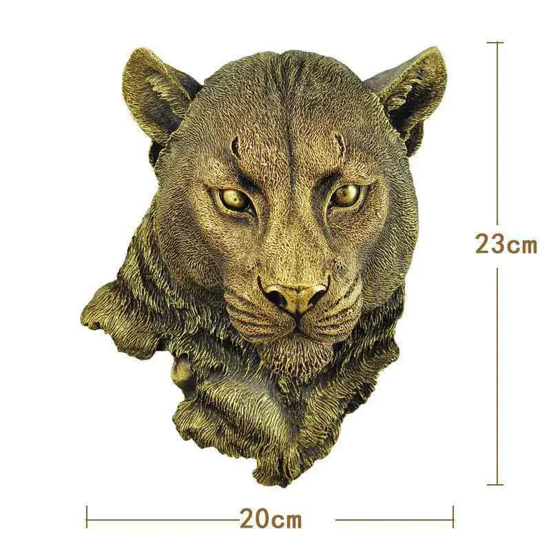 DecorBites™ bronze resin animal head wall sculpture with detailed fur texture and expressive golden eyes for decoration