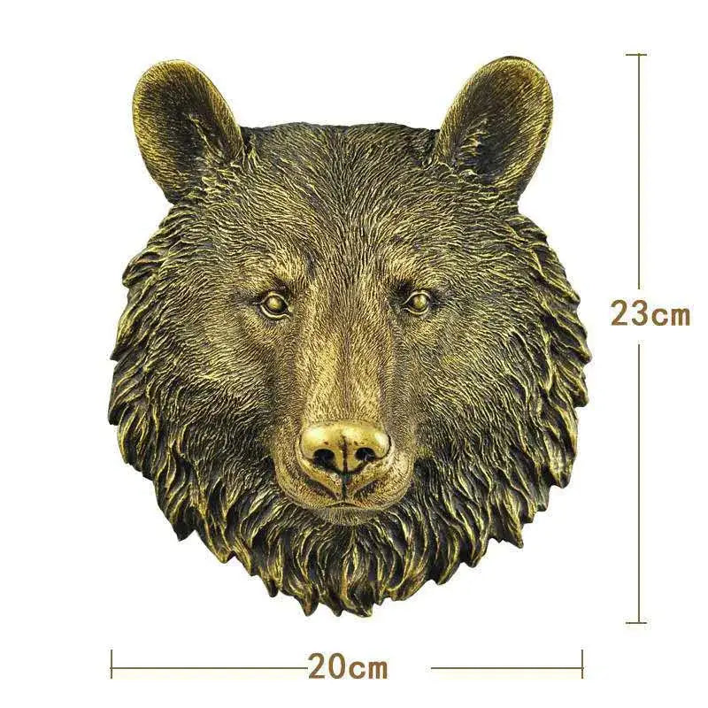Bronze-colored resin animal head wall decor with detailed fur texture and realistic bear face by decorbites™
