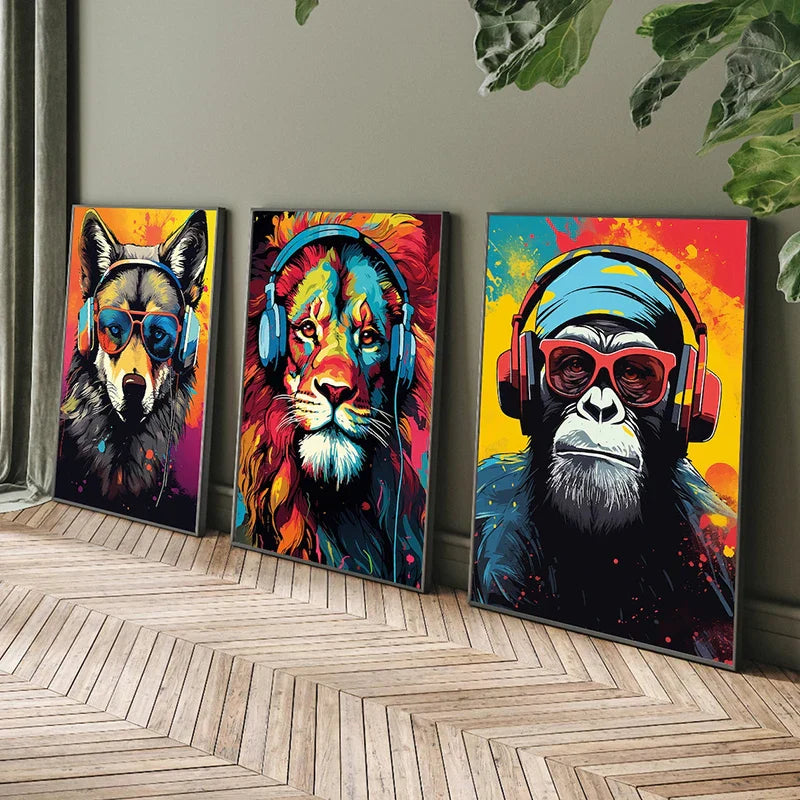 Animal Headphones Gaming Posters for Teens - Posters