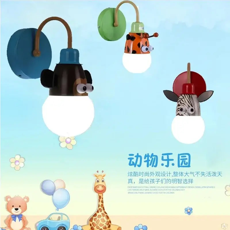Decorbites animal led ceiling light featuring colorful cartoonish monkey zebra and tiger wall sconces for kids bedroom