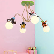 DecorBites™ animal led ceiling light with green and beige cartoon monkey zebra giraffe heads for kids bedroom