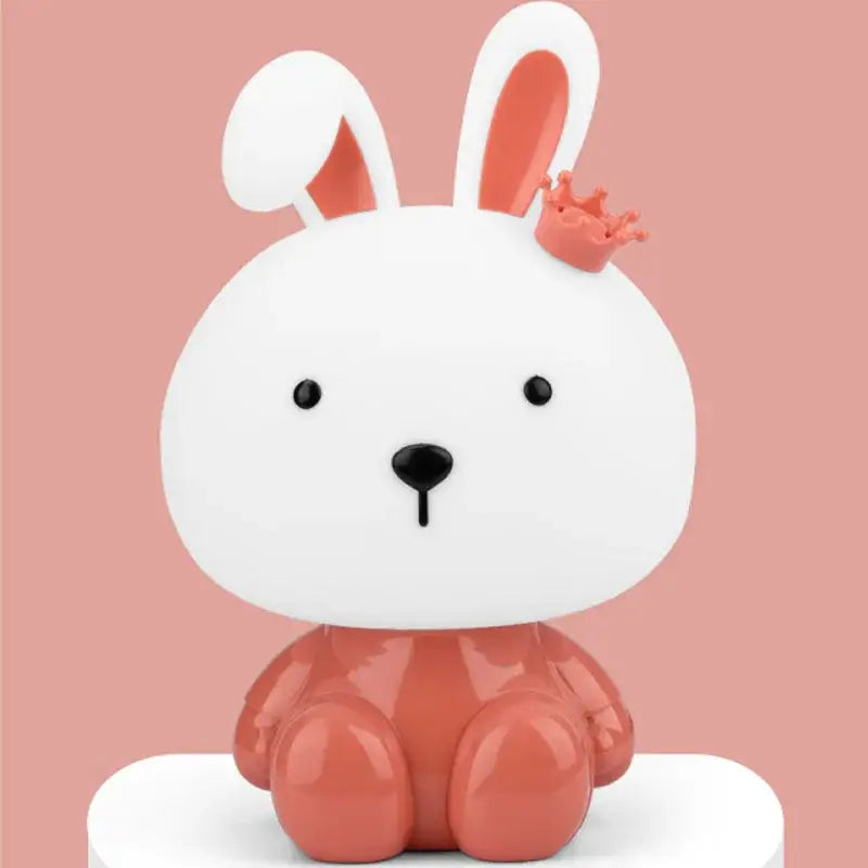 Cute white and coral bunny-shaped bear rabbit led night light with tiny crown for bedroom decoration and baby gift