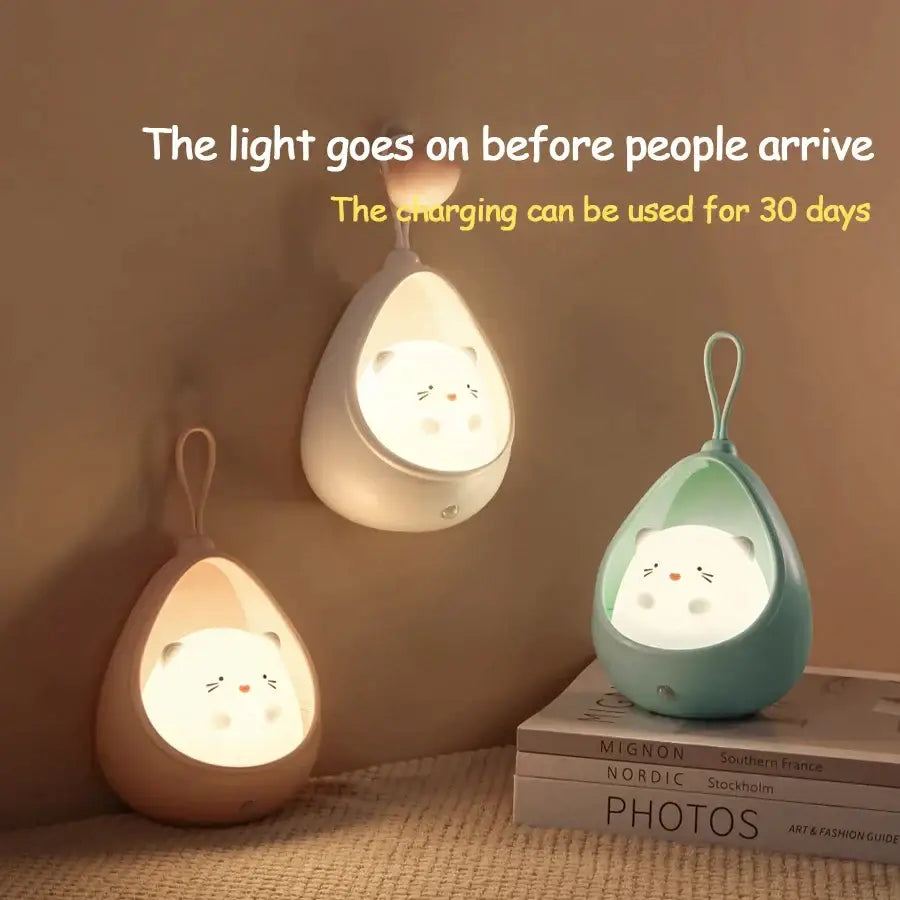 DecorBites™ animal night light with soft glowing cat face in pastel silicone usb rechargeable led for kids