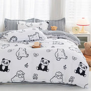 Decorbites™ animal pattern bedding set king queen size white duvet cover with black cartoon pandas sheep and butterflies